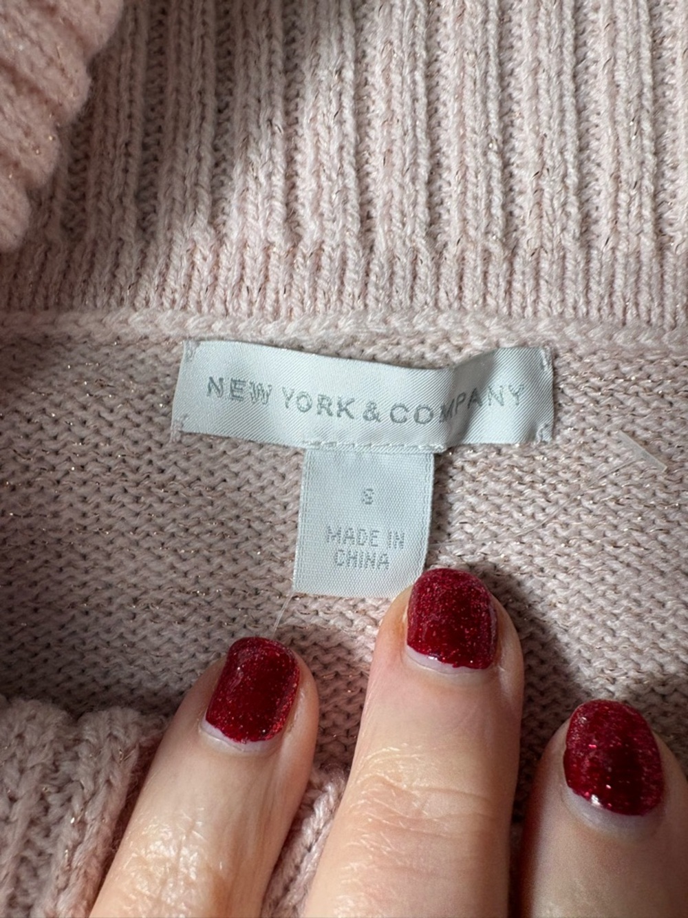 New York & Company Ribbed Cowl Neck Sweater Pink with Gold embellishment - Picture 8 of 8